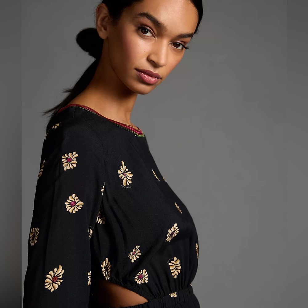 Farm Rio Long-Sleeve Floral Cutout Jumpsuit - Picture 8 of 15